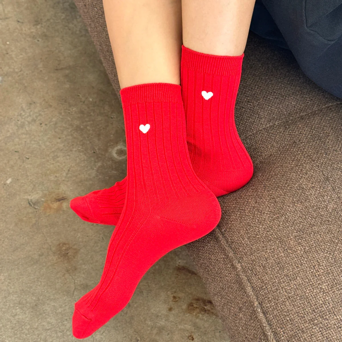 LEBON SHOPPE EMBROIDERED HER SOCKS CLASSIC RED HEART